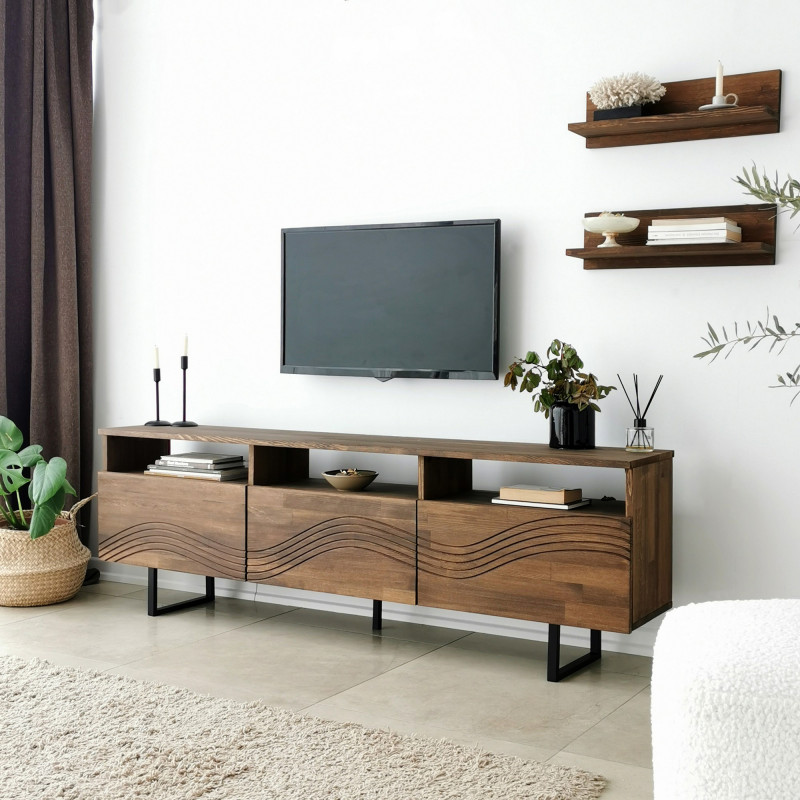 Mueble TV con estante Onda nogal Practica Hogar Mueble TV con estante Onda nogal Practica Hogar