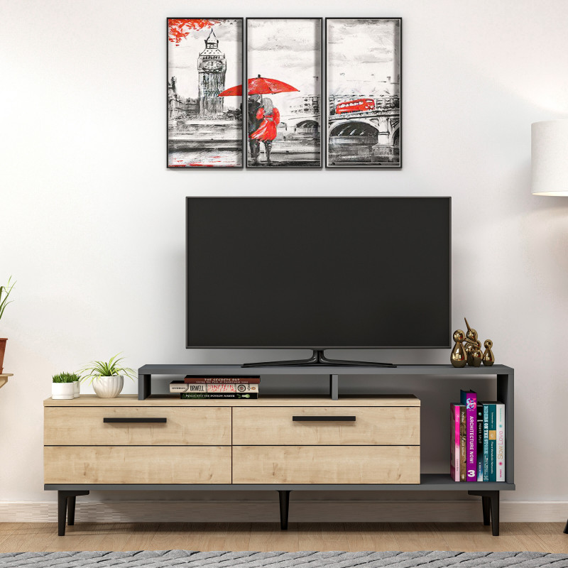Mueble TV Niva Roble Zafiro Antracita Practica Hogar Mueble TV Niva Roble Zafiro Antracita Practica Hogar