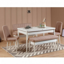 Set mesa comedor extensible y sillas (5 piezas) Vina piedra blanco Practica Hogar