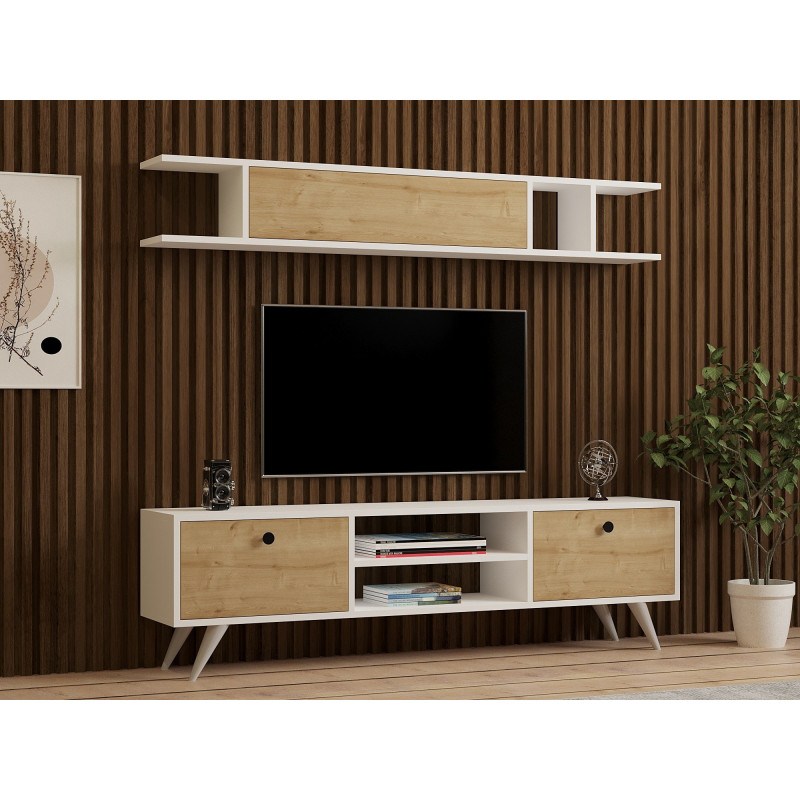 Mueble TV con estante italo pino blanco Practica Hogar Mueble TV con estante italo pino blanco Practica Hogar