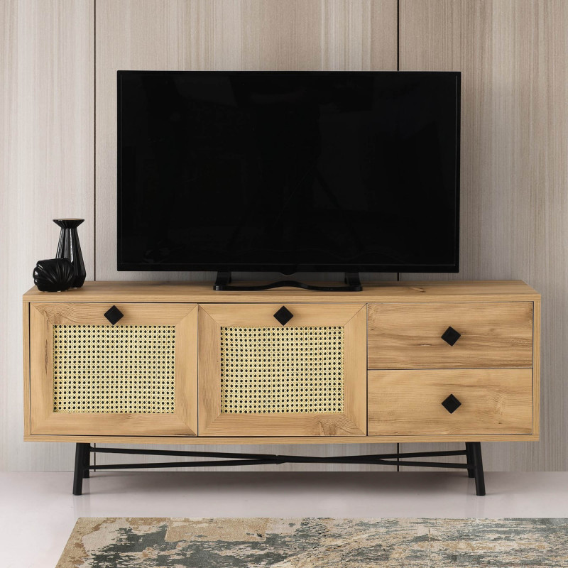 Mueble TV Hapsiyas 140 roble negro Practica Hogar Mueble TV Hapsiyas 140 roble negro Practica Hogar