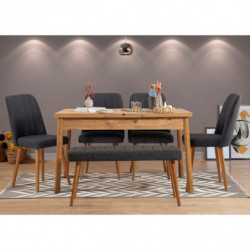 Set mesa comedor extensible y sillas (6 piezas) Santiago pino atlántico antracita Practica Hogar