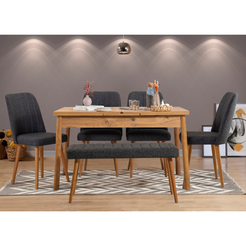 Set mesa comedor extensible y sillas (6 piezas) Santiago pino atlántico antracita Practica Hogar Set mesa comedor extensible y sillas (6 piezas) Santiago pino atlántico antracita Practica Hogar