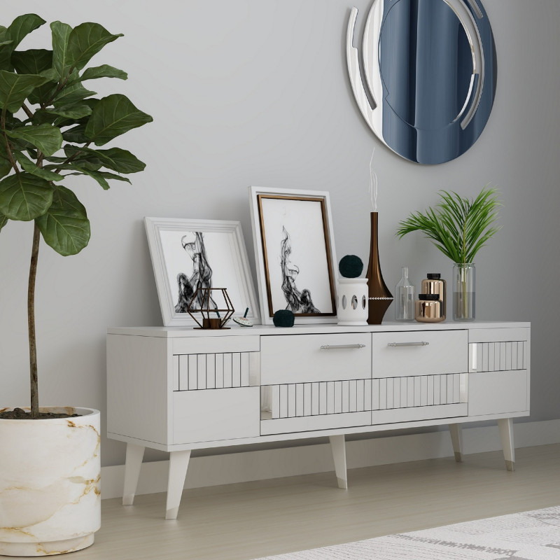 Mueble TV Moda Blanco Plata Practica Hogar Mueble TV Moda Blanco Plata Practica Hogar