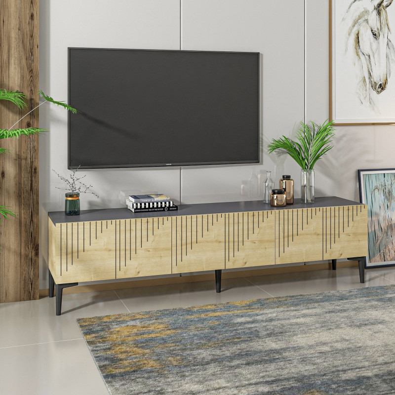 Mueble TV Artemis Roble Zafiro Antracita Practica Hogar Mueble TV Artemis Roble Zafiro Antracita Practica Hogar