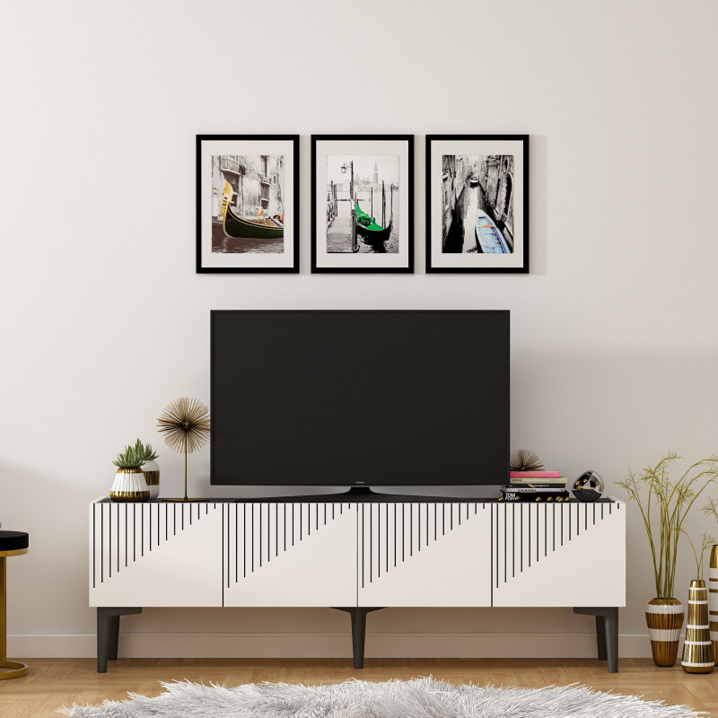 Mueble TV Draw Blanco Negro Practica Hogar Mueble TV Draw Blanco Negro Practica Hogar