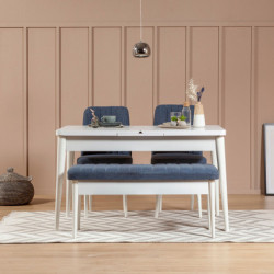 Set mesa comedor extensible y sillas (4 piezas) Vina 1048 azul oscuro blanco Practica Hogar