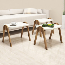 Set mesas de café (3 piezas) Paris crema nogal Practica Hogar