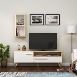 Mueble TV Zera Roble Zafiro Blanco Practica Hogar