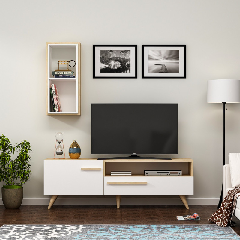 Mueble TV Zera Roble Zafiro Blanco Practica Hogar Mueble TV Zera Roble Zafiro Blanco Practica Hogar