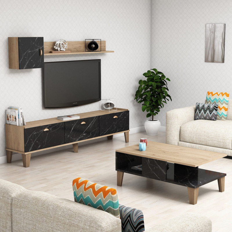 Conjunto de muebles de salón Sumer G5030 mármol roble Practica Hogar Conjunto de muebles de salón Sumer G5030 mármol roble Practica Hogar