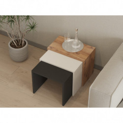 Set mesas de café (3 piezas) Gül antracita roble blanco Practica Hogar