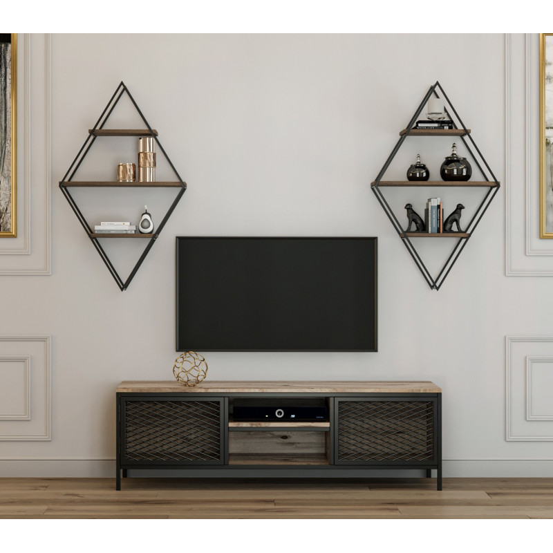 Mueble TV con estante Comets Prizma pino atlántico negro Practica Hogar Mueble TV con estante Comets Prizma pino atlántico negro Practica Hogar