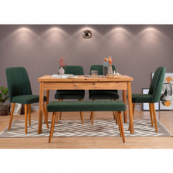 Set mesa comedor extensible y sillas (6 piezas) Santiago pino atlántico verde Practica Hogar