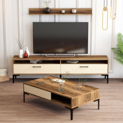 Conjunto de muebles de salón istanbul crema nogal Practica Hogar