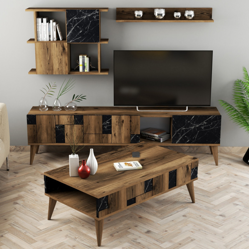 Conjunto de muebles de salón Madrid negro nogal Practica Hogar Conjunto de muebles de salón Madrid negro nogal Practica Hogar