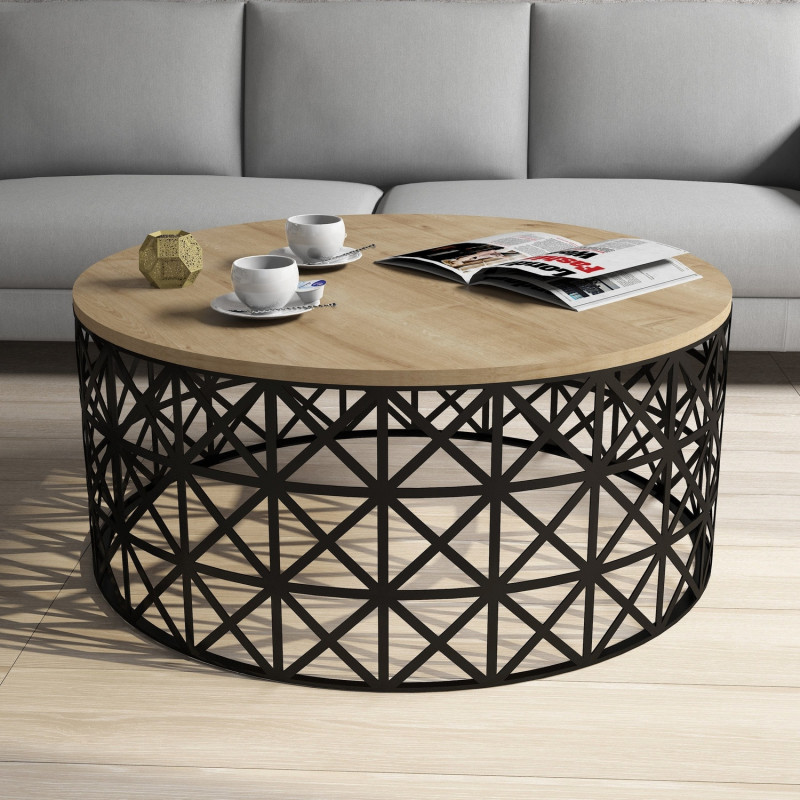 Mesa de centro Selin Metal Ferforje roble negro Practica Hogar Mesa de centro Selin Metal Ferforje roble negro Practica Hogar