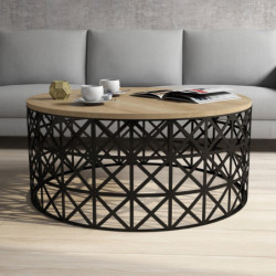 Mesa de centro Selin Metal Ferforje roble negro Practica Hogar