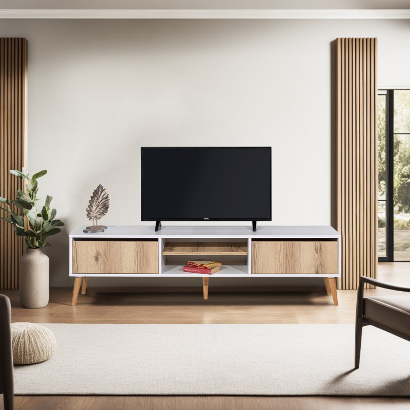 Mueble TV Kraf 180 blanco fieltro Practica Hogar Mueble TV Kraf 180 blanco fieltro Practica Hogar