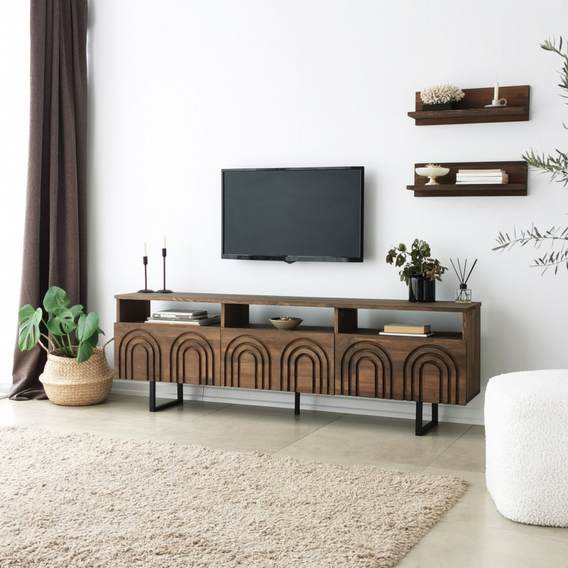 Mueble TV con estante Helen nogal Practica Hogar Mueble TV con estante Helen nogal Practica Hogar