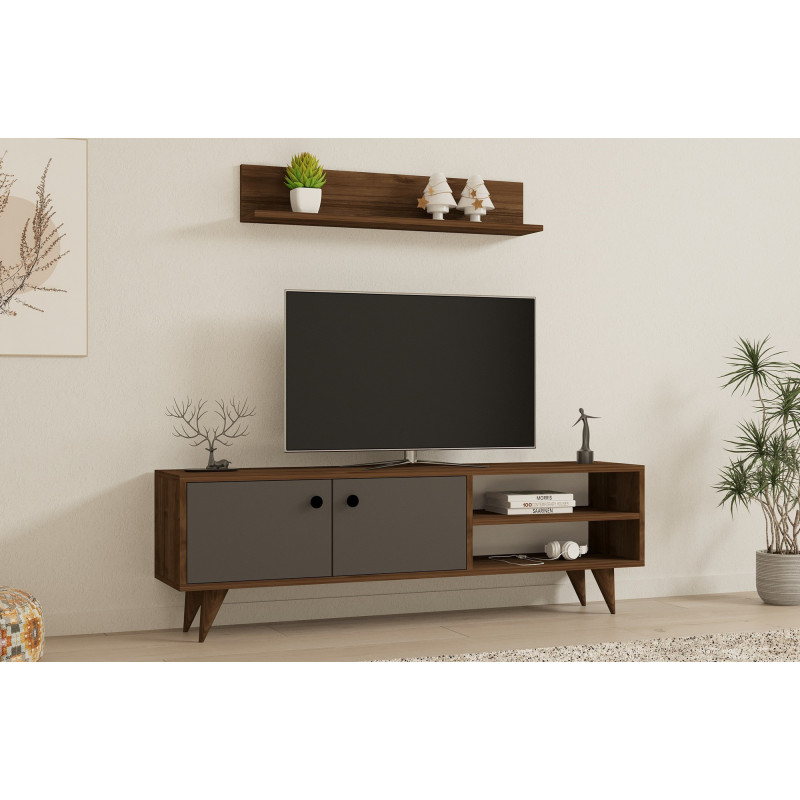 Mueble TV con estante Erho antracita nogal Practica Hogar Mueble TV con estante Erho antracita nogal Practica Hogar