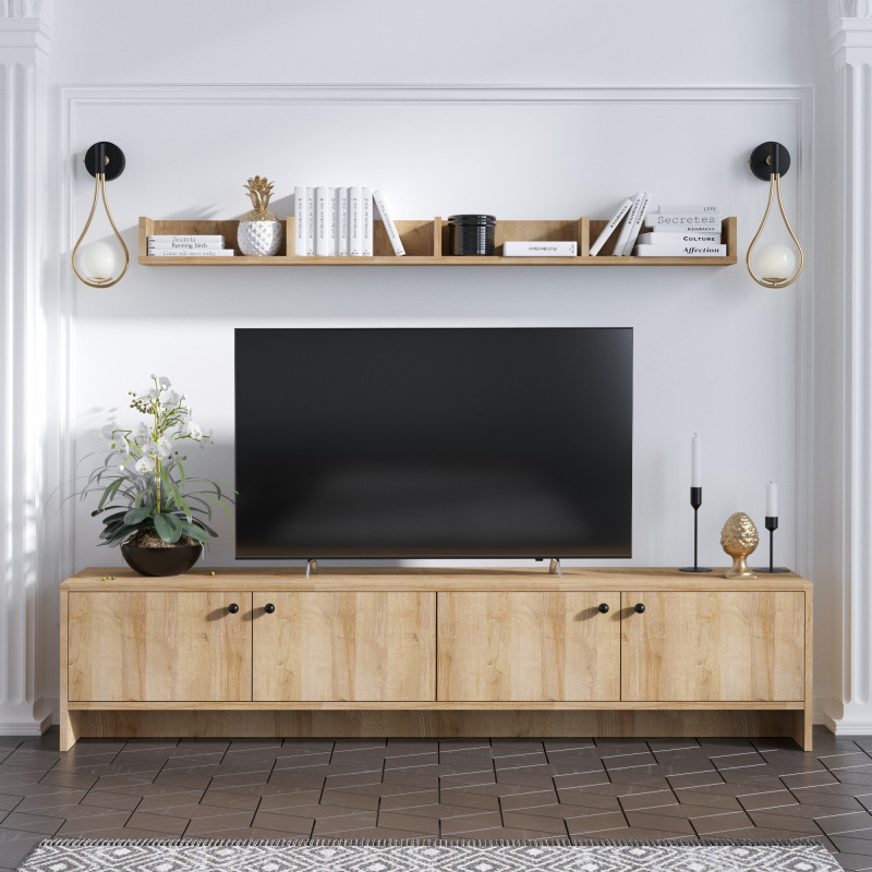 Mueble TV con estante Tessa roble Practica Hogar Mueble TV con estante Tessa roble Practica Hogar
