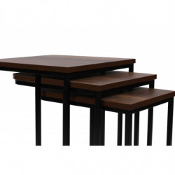 Set mesas de café (3 piezas) Ce Metal Zigon-9401 negro nogal Practica Hogar