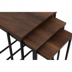 Set mesas de café (3 piezas) Ce Metal Zigon-9401 negro nogal Practica Hogar