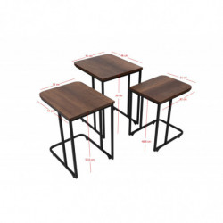 Set mesas de café (3 piezas) Ce Metal Zigon-9401 negro nogal Practica Hogar