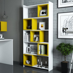 Librería Box blanco amarillo Practica Hogar