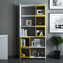 Librería Box blanco amarillo Practica Hogar