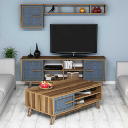 Conjunto de muebles de salón Ayla azul nogal Practica Hogar