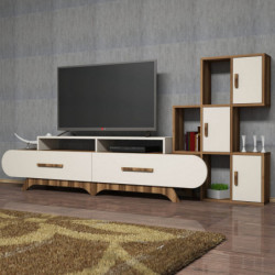 Mueble TV con estante Flora S crema nogal Practica Hogar