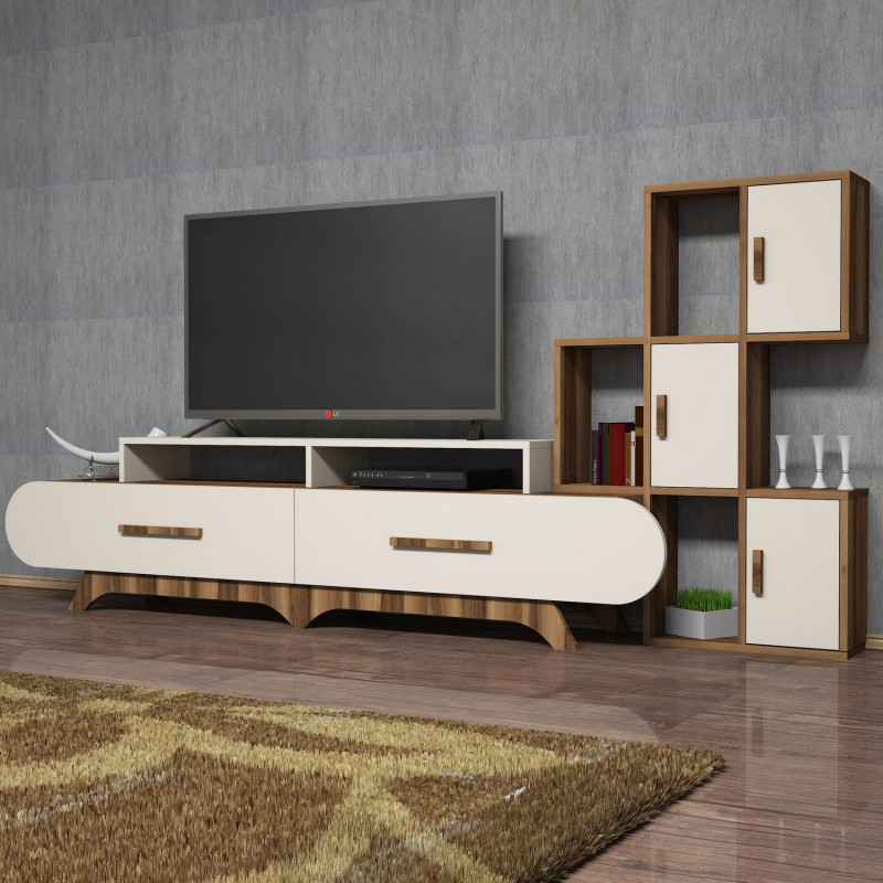 Mueble TV con estante Flora S crema nogal Practica Hogar Mueble TV con estante Flora S crema nogal Practica Hogar