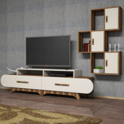 Mueble TV con estante Flora S crema nogal Practica Hogar