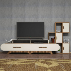 Mueble TV con estante Flora S crema nogal Practica Hogar