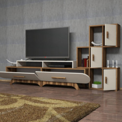 Mueble TV con estante Flora S crema nogal Practica Hogar
