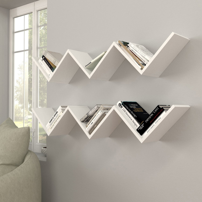 Estante de pared Zig Zag blanco Practica Hogar Estante de pared Zig Zag blanco Practica Hogar