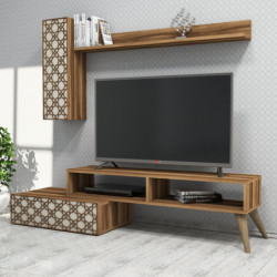 Mueble TV con estante Planet crema nogal Practica Hogar