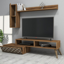 Mueble TV con estante Planet crema nogal Practica Hogar
