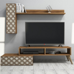 Mueble TV con estante Planet crema nogal Practica Hogar