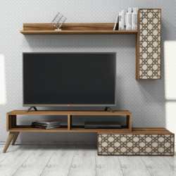 Mueble TV con estante Planet crema nogal Practica Hogar