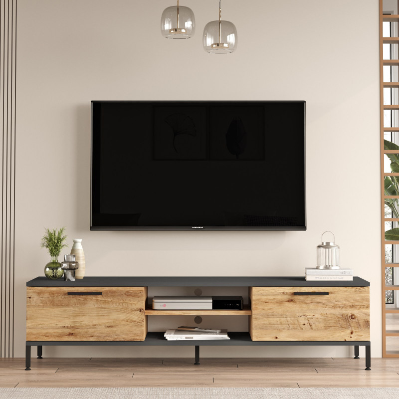 Mueble TV con estante RL1-AA pino atlántico antracita Practica Hogar Mueble TV con estante RL1-AA pino atlántico antracita Practica Hogar