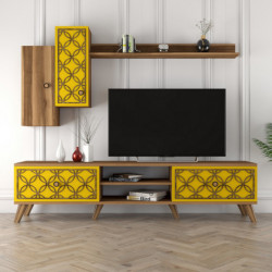 Mueble TV con estante Class S amarillo nogal Practica Hogar