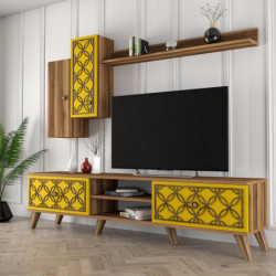 Mueble TV con estante Class S amarillo nogal Practica Hogar