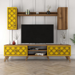 Mueble TV con estante Class S amarillo nogal Practica Hogar