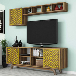 Mueble TV con estante İnci amarillo nogal Practica Hogar
