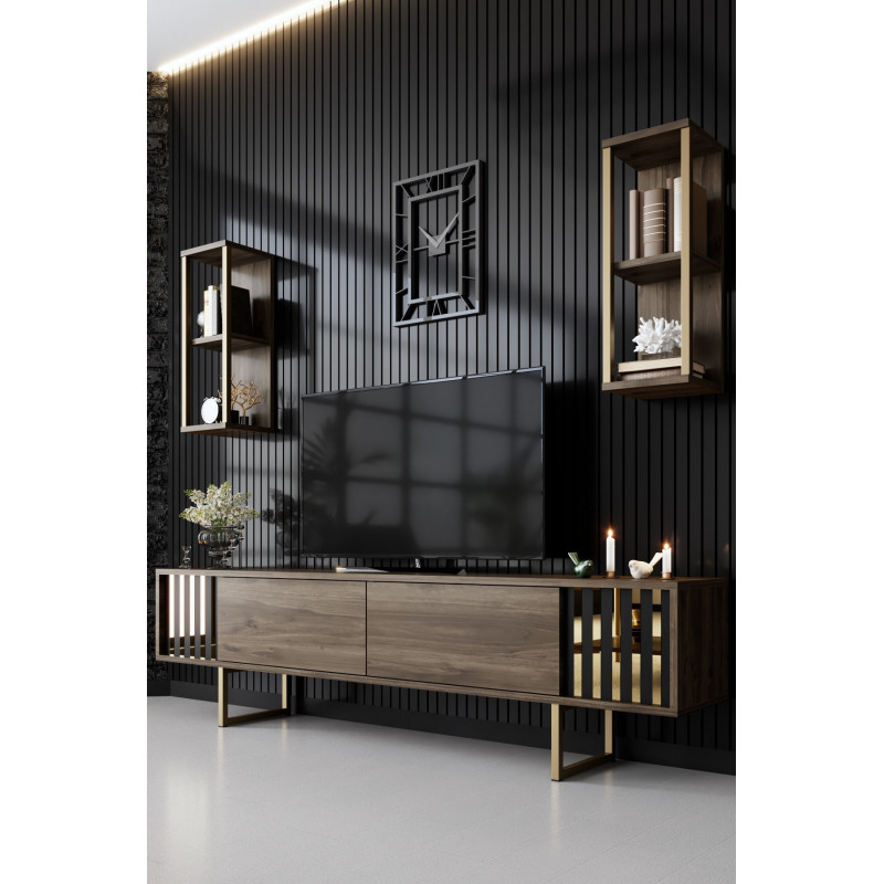 Mueble TV con estante Line negro nogal Practica Hogar Mueble TV con estante Line negro nogal Practica Hogar