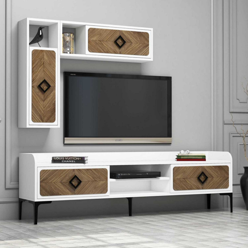 Mueble TV con estante Samba nogal blanco Practica Hogar Mueble TV con estante Samba nogal blanco Practica Hogar