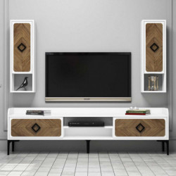 Mueble TV con estante Samba nogal blanco Practica Hogar